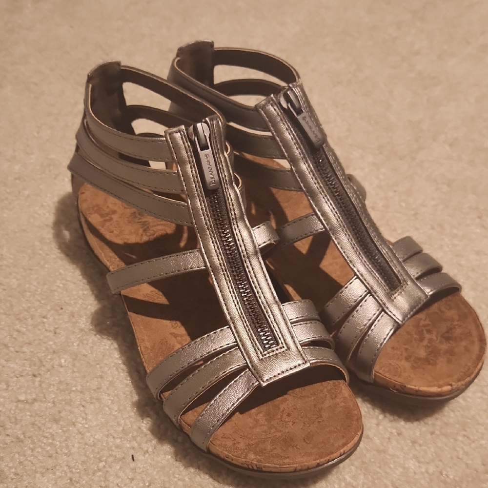 BearPaw Women’s Metallic Silver Zip-Strap Gladiator Sandals